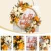 Hello Fall Wooden Square Wreath with Pumpkin & Berries – Farmhouse Front Door Decor for Thanksgiving & Autumn - Image 5