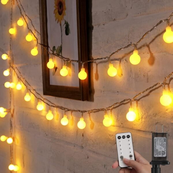 33FT 100 LED Globe String Lights – Warm White with Remote & 8 Modes for Indoor/Outdoor Decor