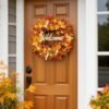 20'' Lighted Fall Wreath with Welcome Sign – Autumn Front Door Decor for Thanksgiving & Porch Display - Image 3