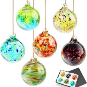 6 Pcs Hand-Blown Glass Ornaments – Colorful Hanging Friendship & Witch Balls for Home, Garden & Window Decor