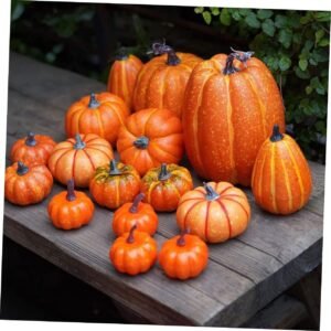 8 Pcs Vibrant Artificial Pumpkins – Fall, Thanksgiving & Halloween Table & Tray Decor