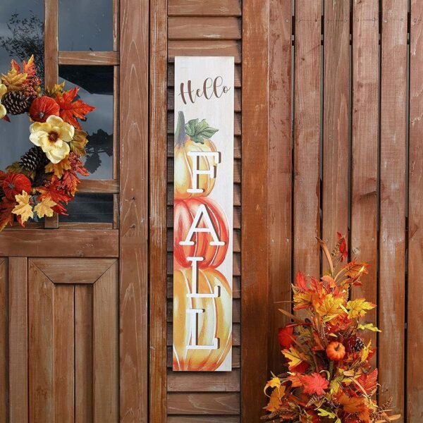42" Wooden "Hello Fall" Porch Sign – Rustic Vertical Farmhouse Decor for Autumn & Thanksgiving Yard or Door