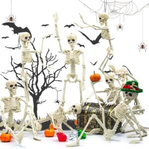 8 Pack 16" Posable Skeletons – Full Body Halloween Decor for Yard, Garden & Haunted House Props