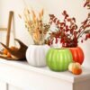 3-Pc Pumpkin Ceramic Vases – 5.5" White, Orange & Green Fall Flower Pots for Thanksgiving Home, Office, or Farmhouse Decor - Image 2
