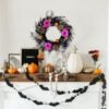 22" Black Halloween Wreath – Pumpkin, Rose & Skeleton Hand Welcome Decor for Front Door or Wall - Image 2