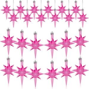 12 Pcs Pink Star of Bethlehem Ornaments  – Christmas Tree Hanging Décor, 3.14" Plastic Holiday Party Decorations