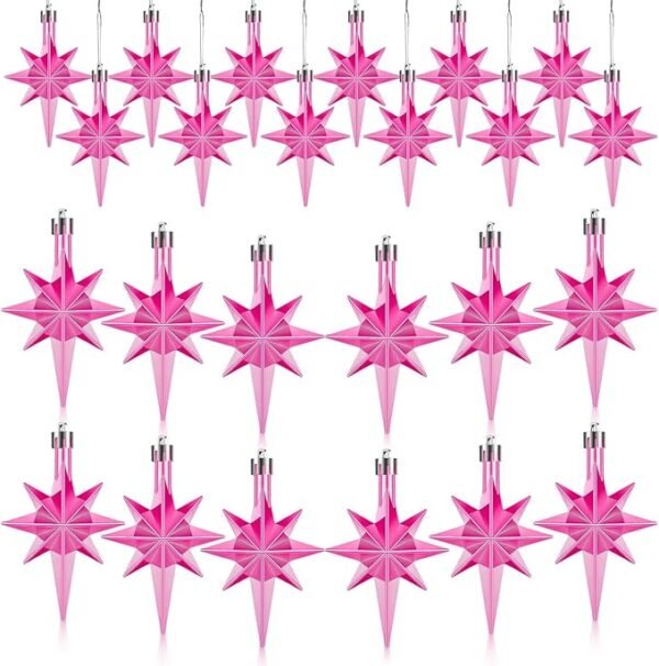 12 Pcs Pink Star of Bethlehem Ornaments  – Christmas Tree Hanging Décor, 3.14" Plastic Holiday Party Decorations