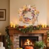 22" Fall Harvest Wreath with Berries, Maple Leaves & Wheat – Autumn Front Door Decor - Image 2