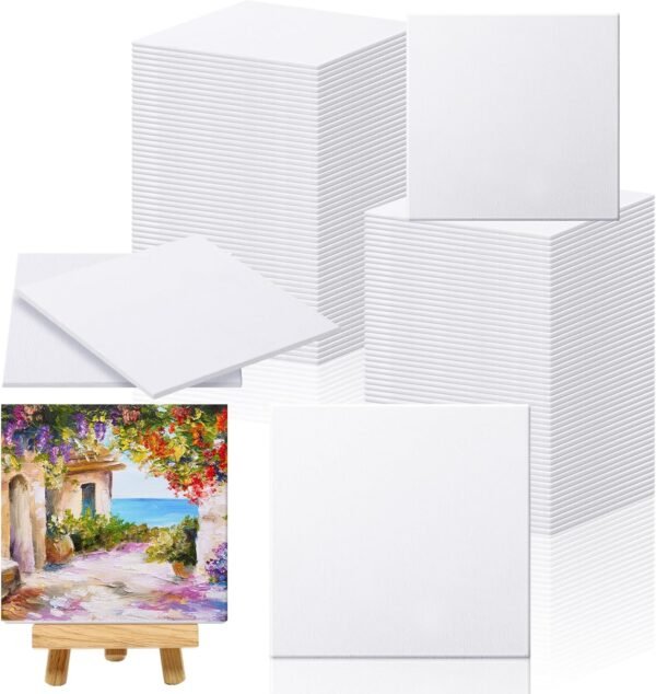 100-Pack Mini 4"x4" Canvas Panels – Cotton Acid-Free Boards for Acrylic, Oil & Watercolor Painting