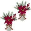 2-Pack Mini Artificial Christmas Trees with Poinsettias, Pine Cones & Berries – Small Potted Holiday Tabletop Decor & Centerpieces - Image 5