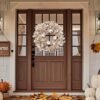 26" Lighted Fall Wreath with Pumpkins & Maple Leaves – Thanksgiving Front Door Harvest Decor - Image 5