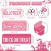 4 Pcs Pink Halloween Wooden Tiered Tray Signs – Cute Ghost Farmhouse Stackable Table Centerpieces - Image 3