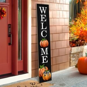 Fall Wooden Porch Sign – 47" Pumpkin Welcome for Autumn, Halloween & Thanksgiving Decor