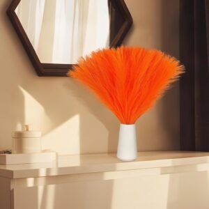 100 PCS Faux Orange Pampas Grass – 17.7" Artificial Fall Boho Stems for Vase Fillers, Floral Arrangements, Home & Wedding Centerpieces
