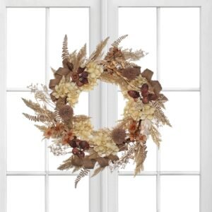 18" Fall Wreath with Hydrangea & Pampas – Boho Thanksgiving Front Door Decor