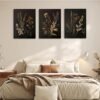 Set of 3 Black Botanical Canvas Prints – Vintage Floral Wall Art, 12x16" Framed for Bedroom & Living Room - Image 3