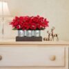 LED Poinsettia Artificial Christmas Flowers – Red Table Centerpiece in Pot & Wood Box for Holiday Decor - Image 5