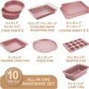 10-Piece Pink Nonstick Bakeware Set – Includes Cake, Muffin, Loaf, Pizza Pans & Cooling Rack - Image 3
