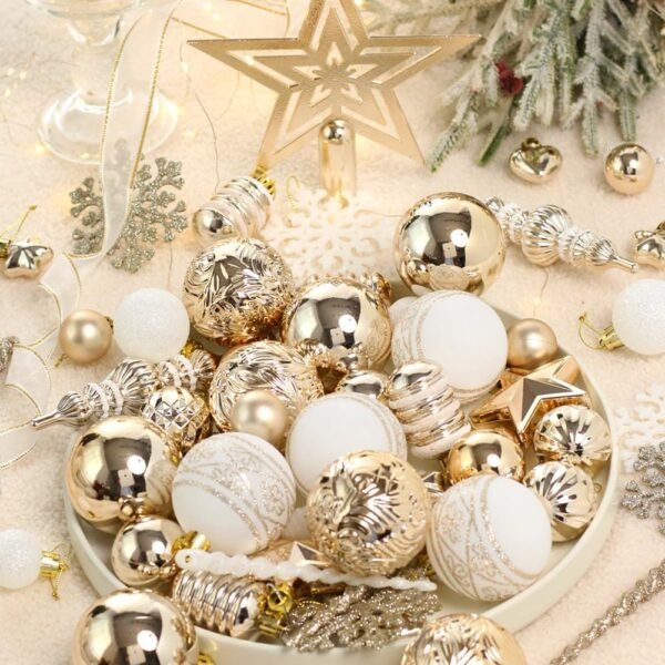 78 Pcs Champagne Christmas Ornaments – Shatterproof Baubles for Tree, Home & Holiday Decor