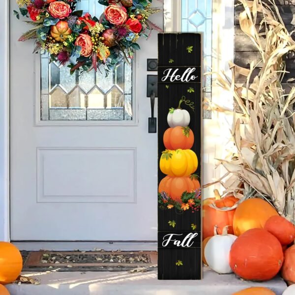 47.2" Wooden Hello Fall Porch Sign – Rustic Vertical Pumpkin Welcome Decor for Front Door & Yard