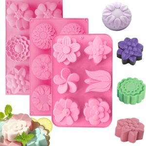 3 Pack Silicone Soap Molds – Flower Shapes for Handmade Soap, Cake, Chocolate & More