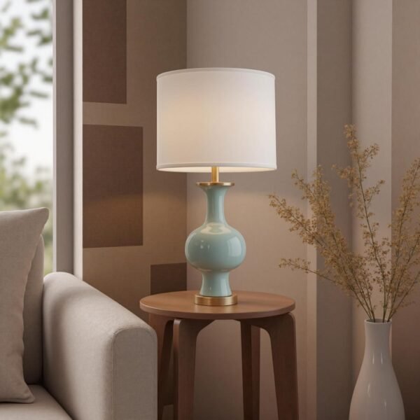 21" Light Green Ceramic Table Lamp – Farmhouse Bedside Lamp for Bedroom, Living Room & Nightstand
