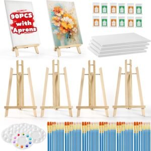 90-Pc Painting Kit for Adults & Kids – Includes 6 Easels, Canvases, Aprons, Brushes & Palettes for Parties & Beginners