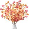 6-Pack Artificial Fall Eucalyptus Stems – 27.6" Orange Autumn Leaves for Thanksgiving Centerpieces & Home Decor - Image 5