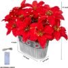 Christmas Poinsettia Table Centerpiece – LED Artificial Flowers in Rustic Metal Pot, Holiday Décor, 1 Pack - Image 2