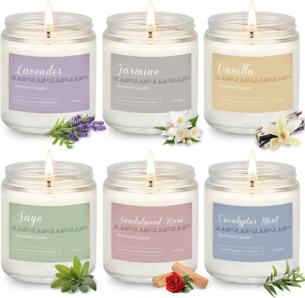 6 Pack Scented Aromatherapy Candles – 37.8 oz Lavender Gift Set with 300-Hour Burn Time for Women