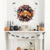 22" Halloween Wreath – Orange & Black Boxwood with Ghost, Spider & Happy Halloween Sign for Door or Home Decor - Image 4