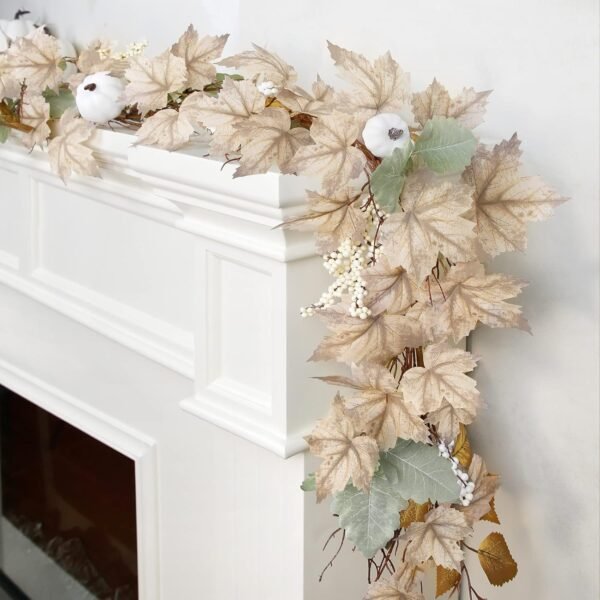 6Ft Fall Garland with Maple Leaves, Pumpkins & Berries – Autumn Decor for Mantle, Porch & Thanksgiving