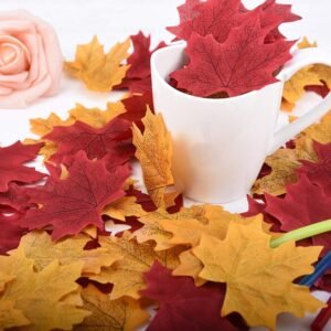 300 Pcs Artificial Fall Maple Leaves – Multicolor Autumn Leaves for Weddings, Crafts, Thanksgiving & Decorations