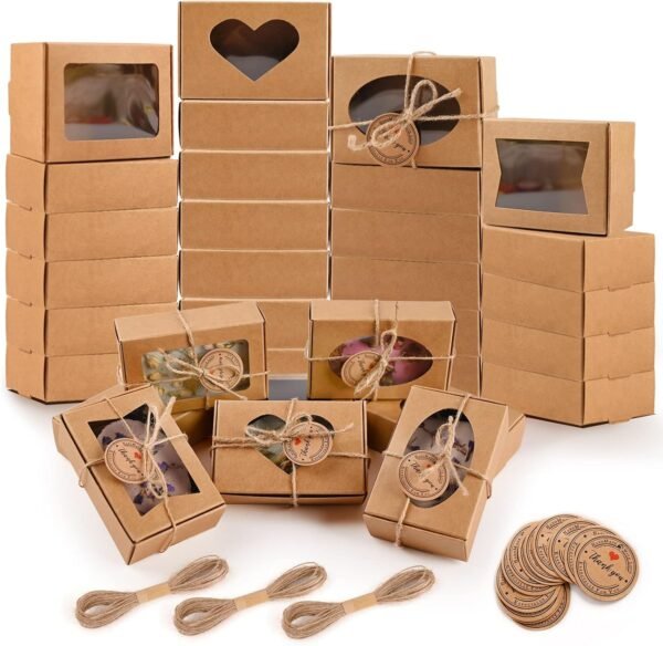 32 Pack Kraft Soap Boxes with Window – Eco-Friendly Gift Packaging for Homemade Soap (3.54 x 2.36 x 1.18")