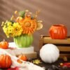 3-Pc Pumpkin Ceramic Vases – 5.5" White, Orange & Green Fall Flower Pots for Thanksgiving Home, Office, or Farmhouse Decor - Image 3