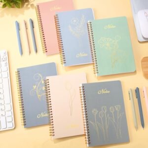 6-Pack A5 Spiral Notebooks – Aesthetic Hardcover Journals with Pens, 5.8" x 8.3"