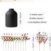 Fall Flowers in Vase – Metal Vase with 12 Fake Mum & Eucalyptus Stems, Burnt Orange Floral Centerpiece for Home Table Decor - Image 4