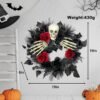 16" Halloween Skull Wreath with Hands – Gothic Red & Black Rose Decor for Front Door or Window - Image 2