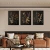 Set of 3 Black Botanical Canvas Prints – Vintage Floral Wall Art, 12x16" Framed for Bedroom & Living Room - Image 2