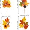8 Pcs Artificial Fall Maple Leaf with Branches and Pumpkins, Sunflowers, Pine Cones & Berries – Thanksgiving Floral Picks & Centerpiece Decor - Image 3
