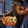 11.4" Trick or Treat Wooden Sign – Black Cat on Pumpkin Wall Decor for Halloween Home, Party & Haunted House - Image 5