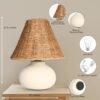 11" Small Table Lamp – Ceramic Base with Rattan Shade, Dimmable Boho Japandi Light for Bedroom & Small Spaces - Image 2