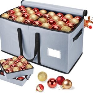 Christmas Ornament Storage Box – Holds 128 3" Balls with 8 Removable Trays & Dividers (Grey)