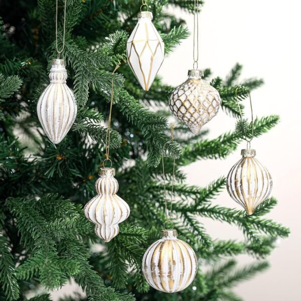 6 Pcs 2.36" Vintage Mercury Glass Christmas Ornaments, Finial Tree Decorations, Retro Gold Hanging Set