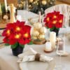 2-Pack Red Velvet Poinsettias – 12" LED Lighted Faux Silk Plants in Pots for Christmas Decor, Indoor & Outdoor - Image 2