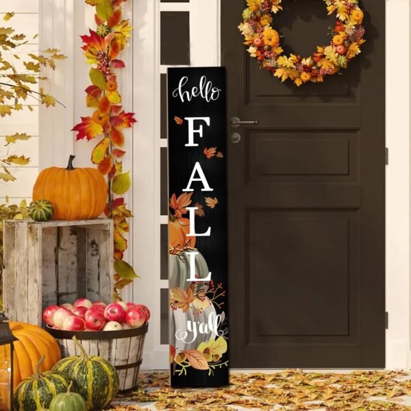 47.2" Hello Fall Porch Sign – Vertical Autumn Welcome Decoration for Front Door & Outdoor Use