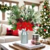 Christmas Table Centerpiece – Artificial Poinsettia, Berries, Pinecone & Greenery in Vase for Holiday Decor - Image 3
