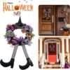 25" Halloween Witch Wreath – Front Door Decor with Hanging Witch Legs, Handmade Black Design - Image 4