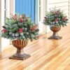 2-Pack Pre-Lit Christmas Tree Urn Fillers – Battery-Powered Artificial Pine Trees with Tripod, 8 Light Modes & Timer for Outdoor Holiday Decor - Image 2