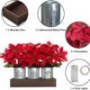 LED Poinsettia Artificial Christmas Flowers – Red Table Centerpiece in Pot & Wood Box for Holiday Decor - Image 3